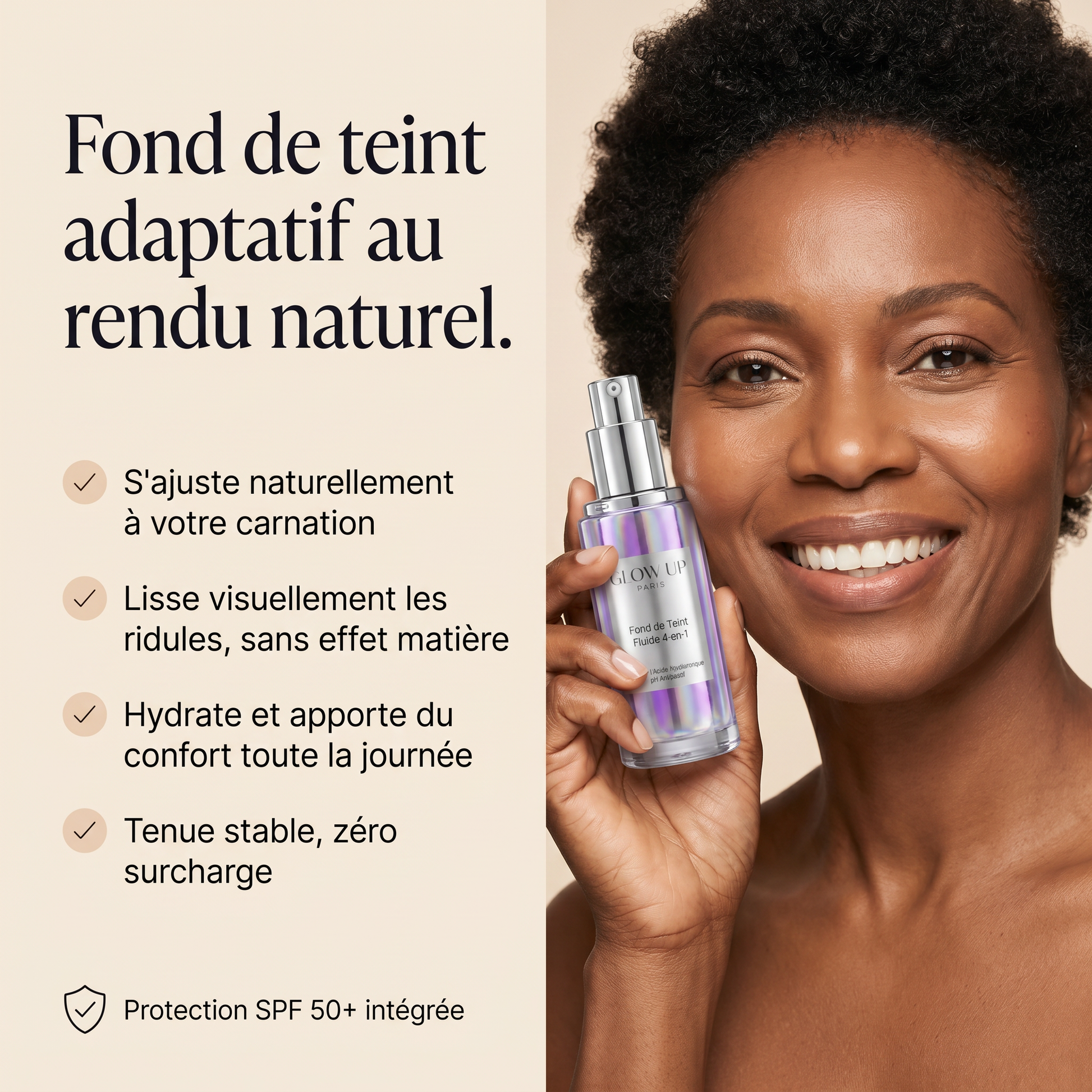 Fond de Teint Fluide 4-en-1 - 4 bénéfices clés